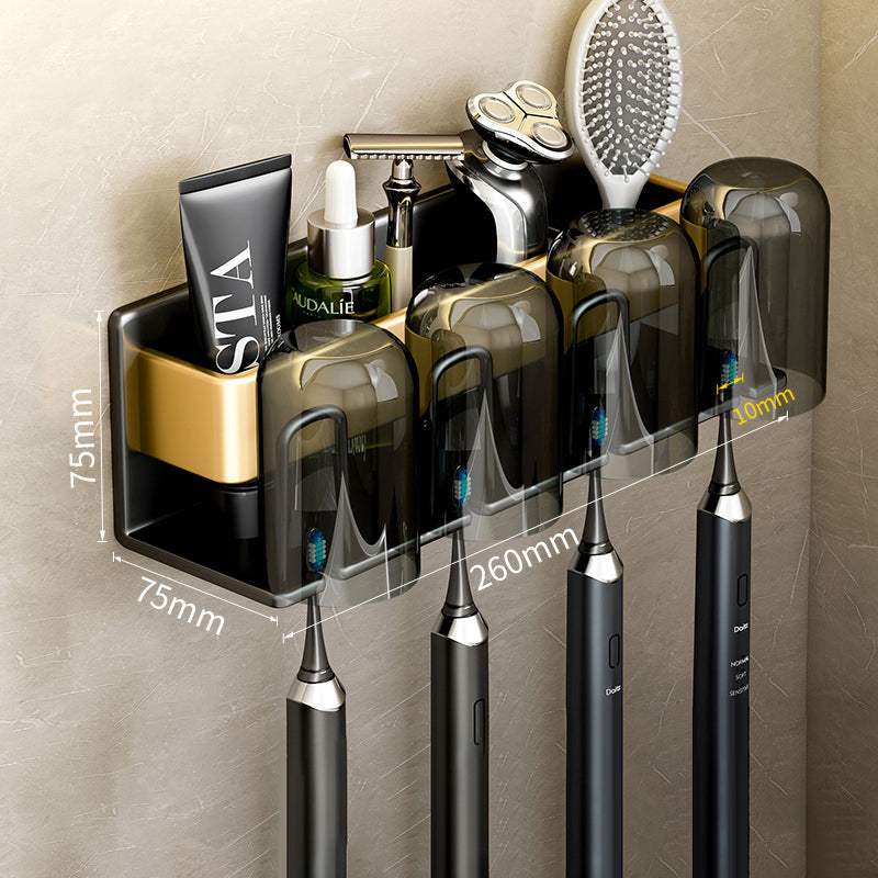 Wall-Mounted Toothbrush Holder – No-Drill Aluminium Rack with Optional Cups