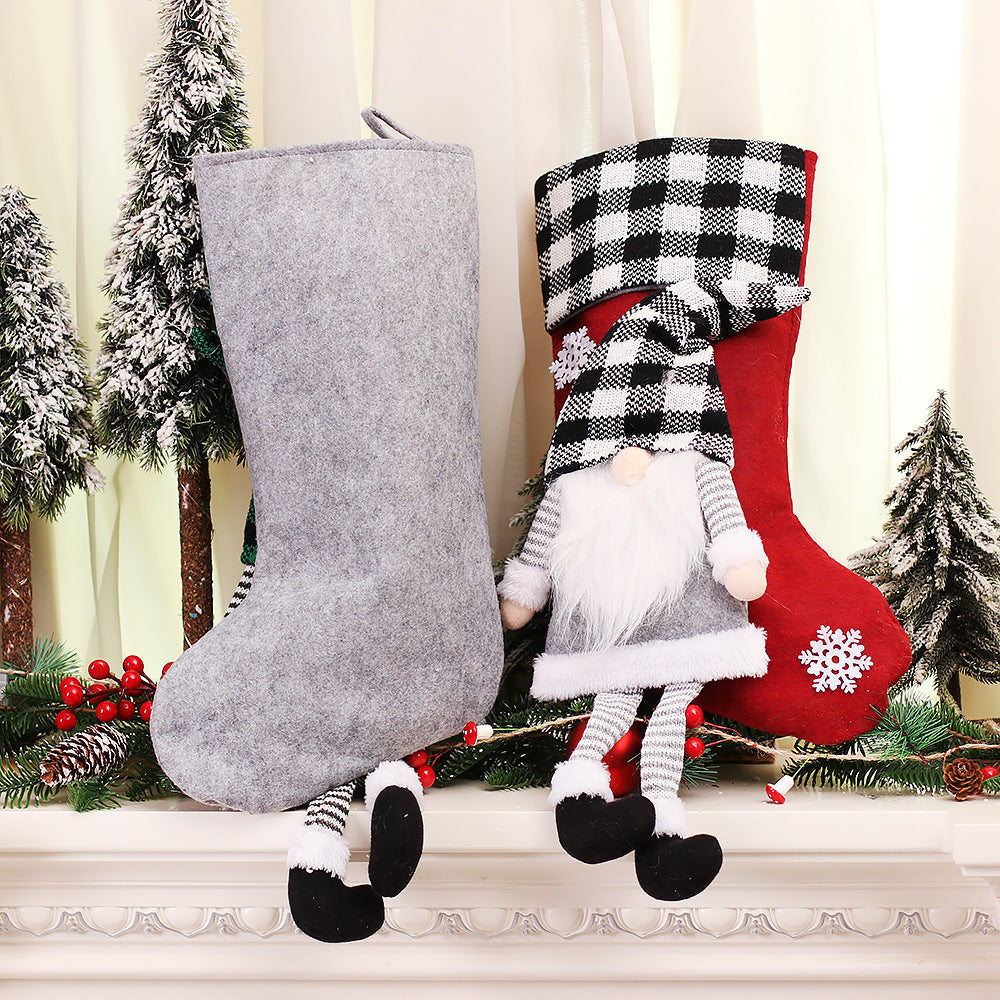 Gnome Christmas Stocking – Plaid Hat Hanging Gift Bag (55 cm)