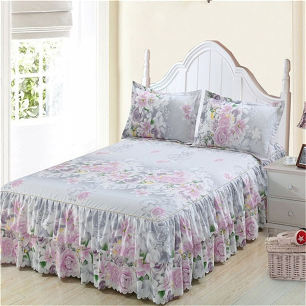 Ruffled Bedspread Set with Pillowcases – Double-Layer Skirt