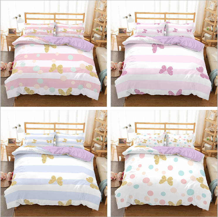 Butterfly & Stripe Duvet Cover Set – Kids & Teens