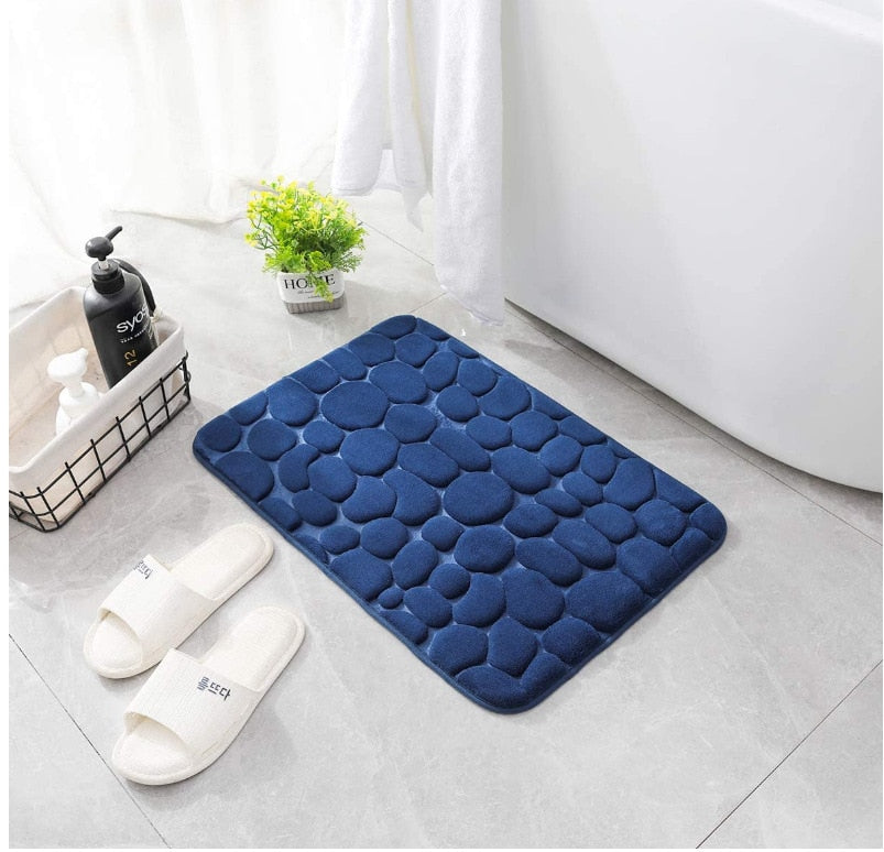 Cobblestone Memory Foam Bath Mat – Dark Blue