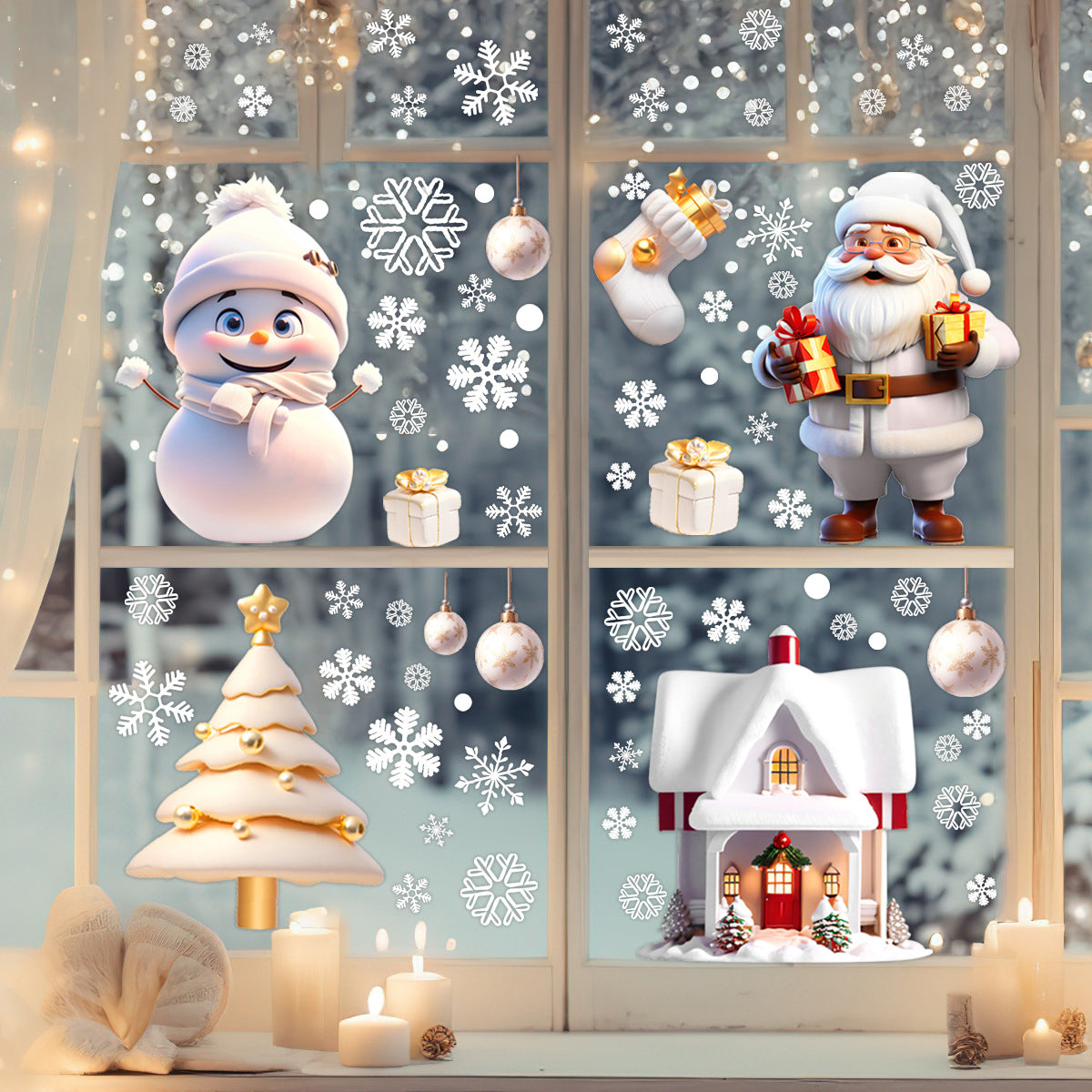 Christmas Window Stickers – Static Cling Santa, Reindeer & Snowflake Decals (4 Sheets)