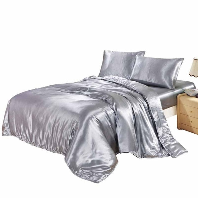Satin-Finish Duvet Cover with Zip – Black, Silver or Ivory