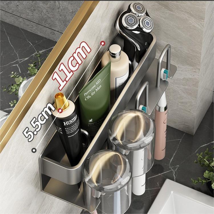 Wall-Mounted Toothbrush Holder – No-Drill Aluminium Rack with Optional Cups