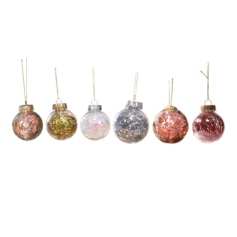 Tinsel-Filled Clear Christmas Baubles – Box of 4