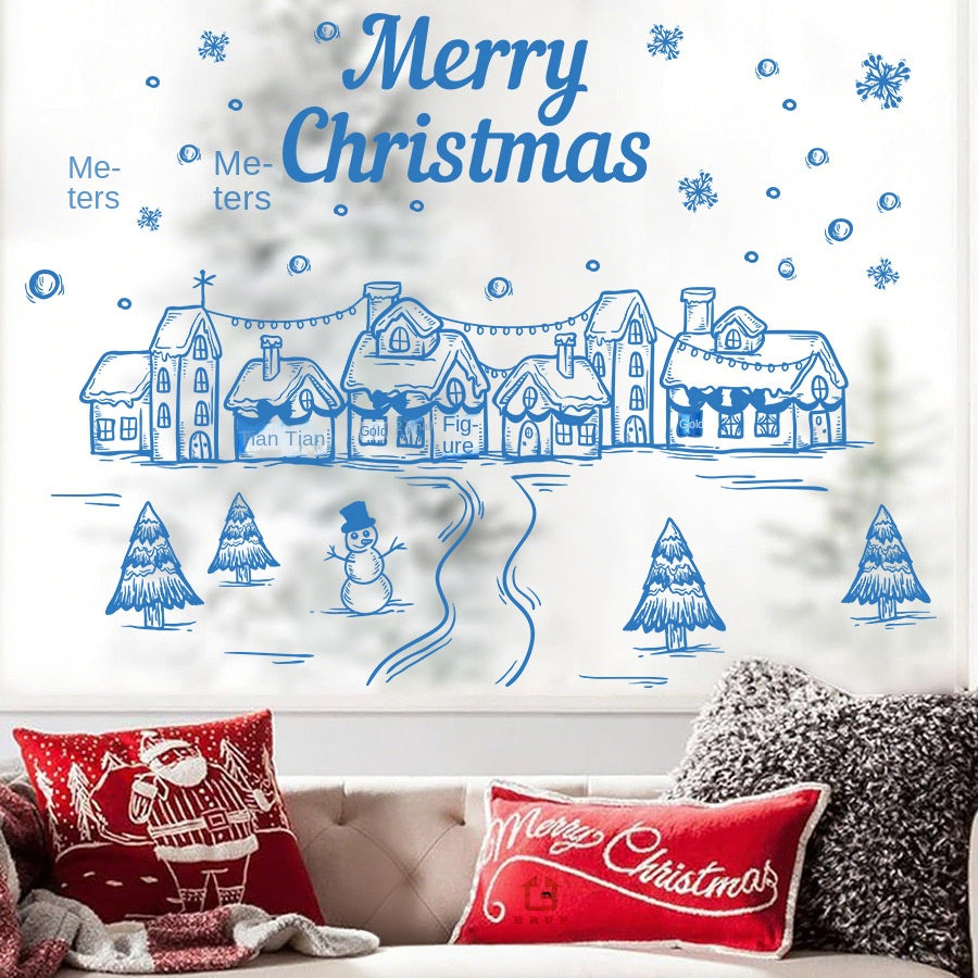 Christmas Snow Cottage Window Sticker – Large Self-Adhesive Festive Decal (67 x 62 cm)