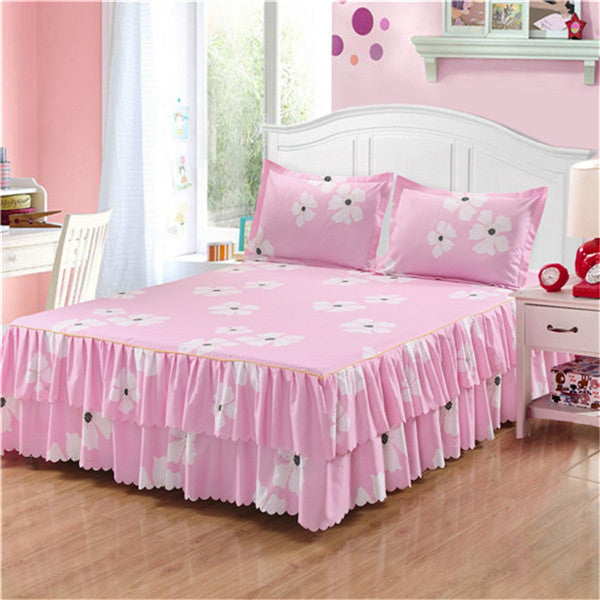 Ruffled Bedspread Set with Pillowcases – Double-Layer Skirt