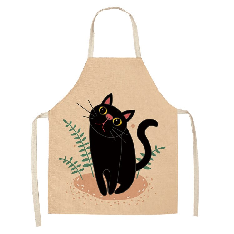 Cat Print Kitchen Apron – Cotton Linen, Adult and Kids