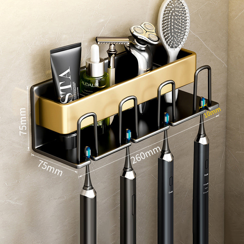 Wall-Mounted Toothbrush Holder – No-Drill Aluminium Rack with Optional Cups