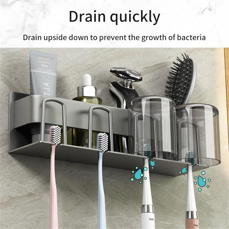 Wall-Mounted Toothbrush Holder – No-Drill Aluminium Rack with Optional Cups