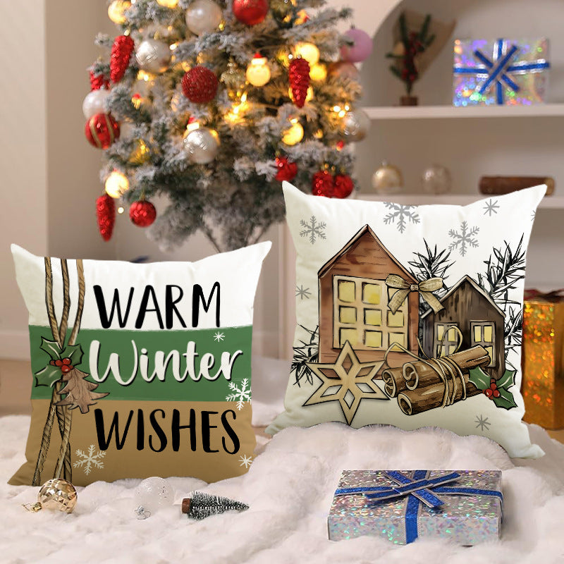 Green Christmas Tree Cushion Cover – Snowflake Lettering (45 x 45 cm)
