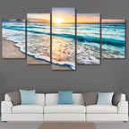 Sunset Beach Waves 5-Panel Canvas Wall Art – image 2