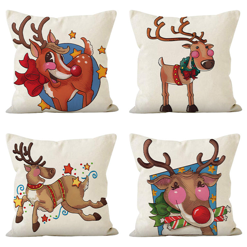 Reindeer Print Christmas Cushion Cover (45 x 45 cm)