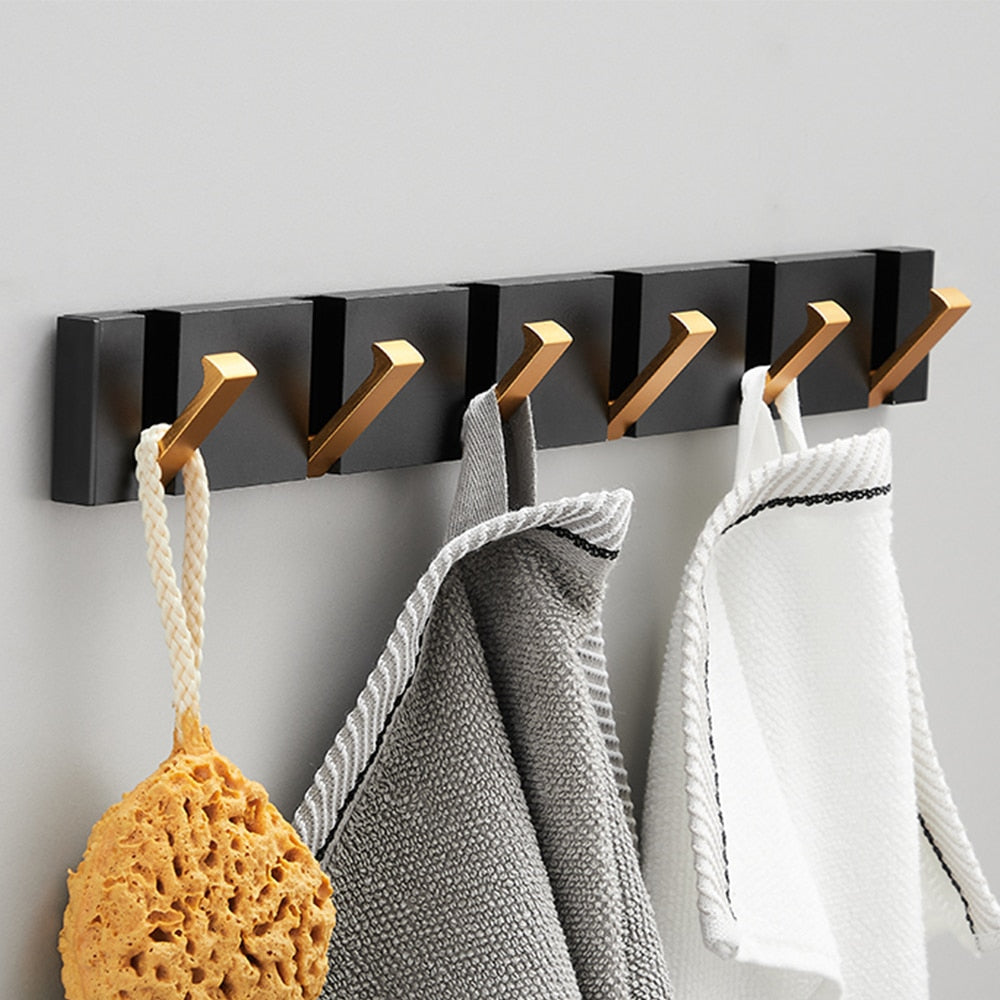 Folding Wall Hook Rack – Black & Gold Coat and Towel Hooks