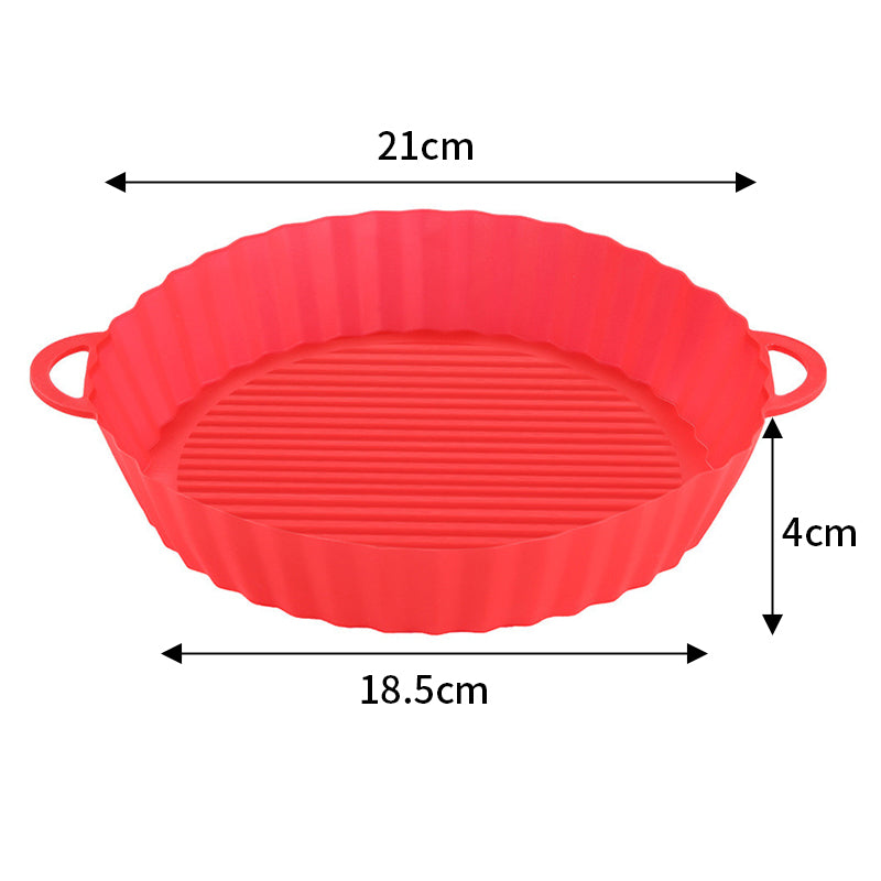 Round silicone air fryer liner with handles in red