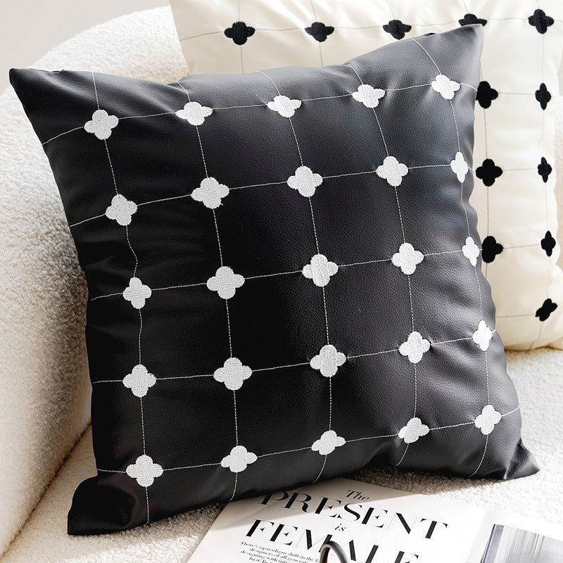 Modern Chenille Cushion Cover – Black Quatrefoil – 45 x 45cm