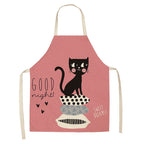 Cat Print Kitchen Apron – Cotton Linen, Adult and Kids