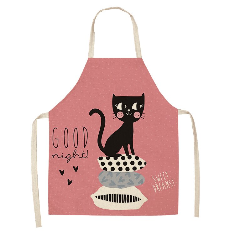 Cat Print Kitchen Apron – Cotton Linen, Adult and Kids