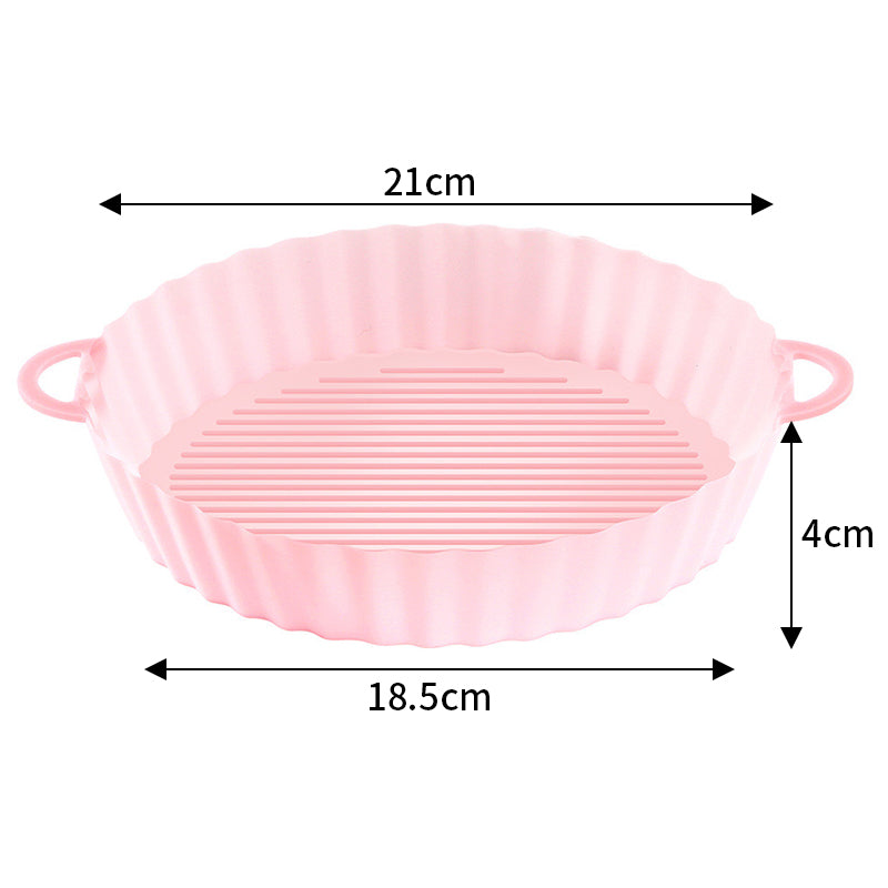 Round silicone air fryer liner with handles in pink