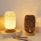 Woven Twine Bedside Table Lamp – Wooden Base – image 2