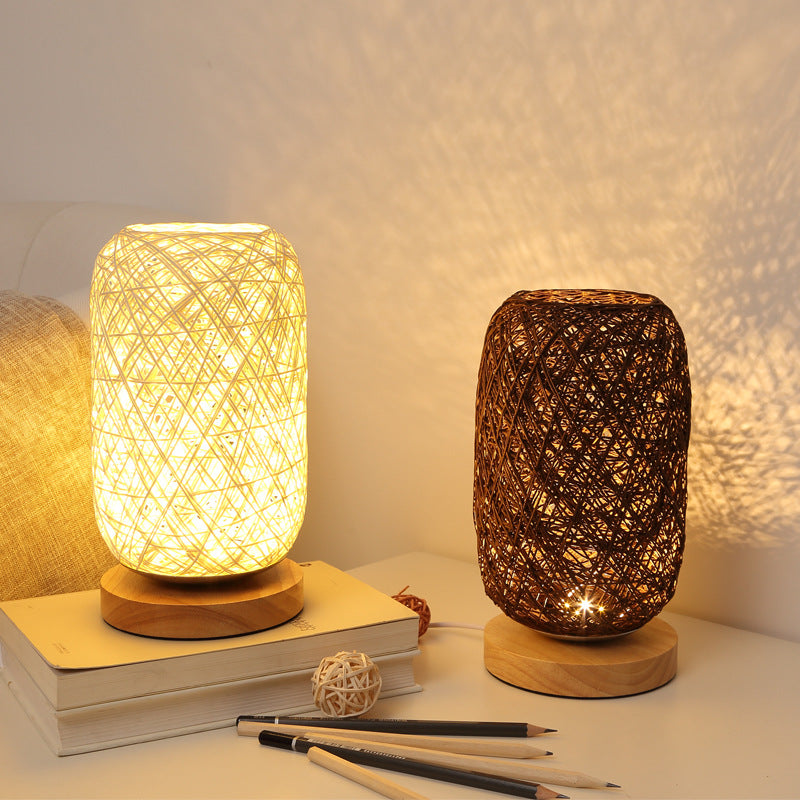 Woven Twine Bedside Table Lamp – Wooden Base – image 2