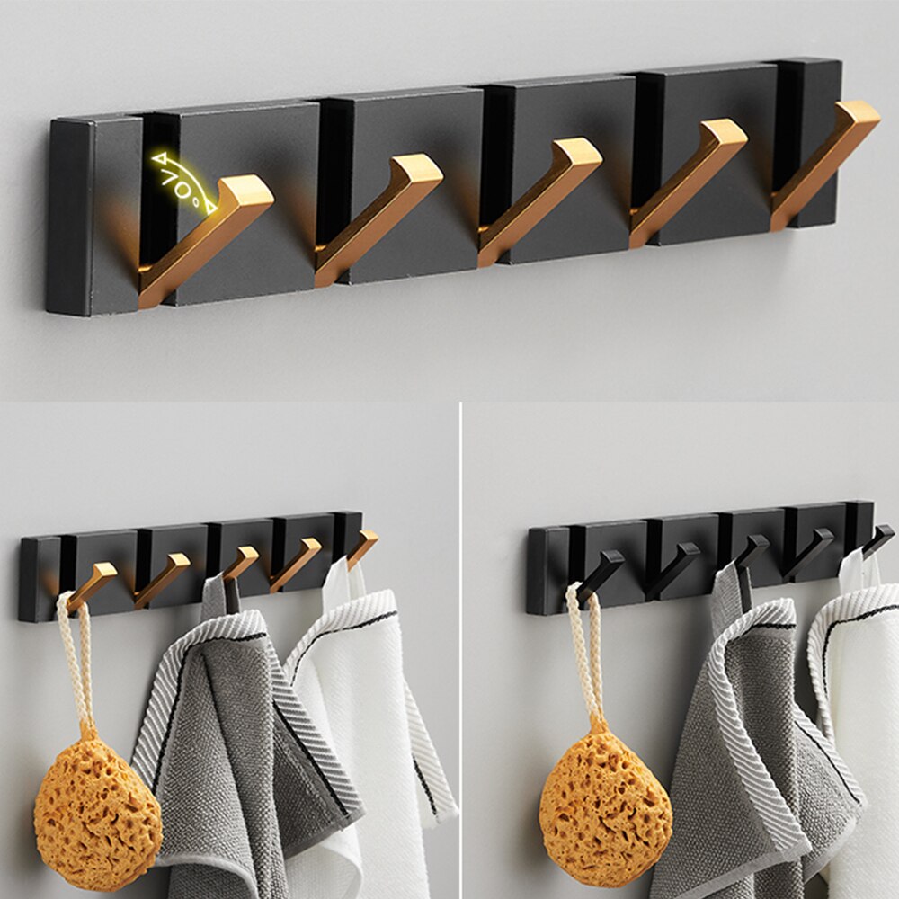 Folding Wall Hook Rack – Black & Gold Coat and Towel Hooks