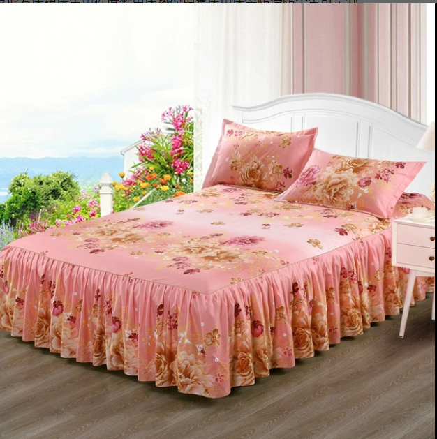 Ruffled Bedspread Set with Pillowcases – Double-Layer Skirt