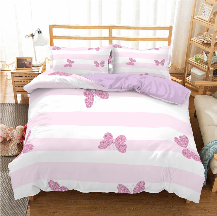 Butterfly & Stripe Duvet Cover Set – Kids & Teens