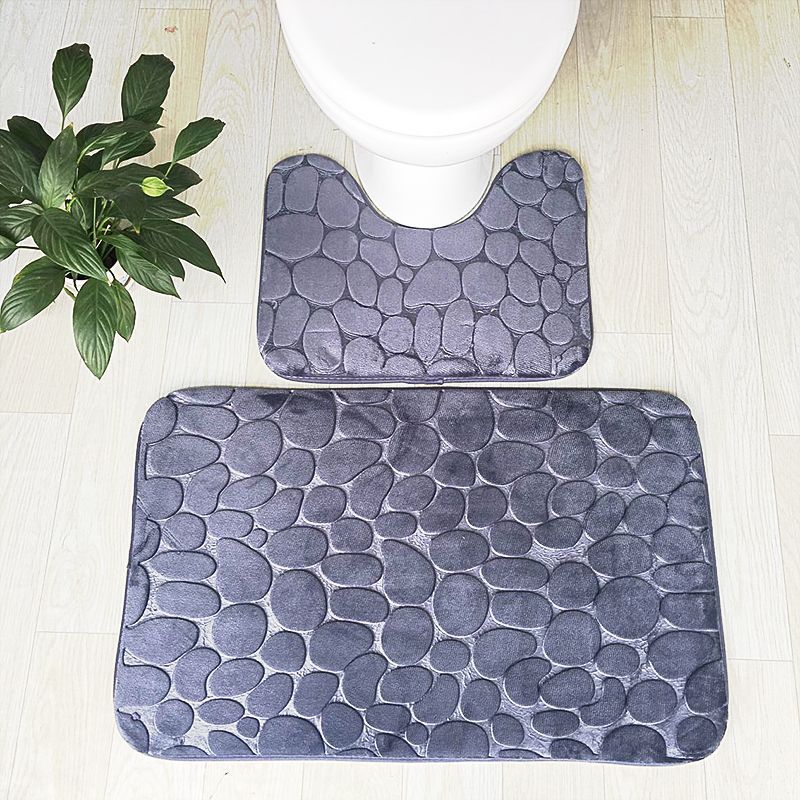 Pebble bath mat and toilet mat set in grey