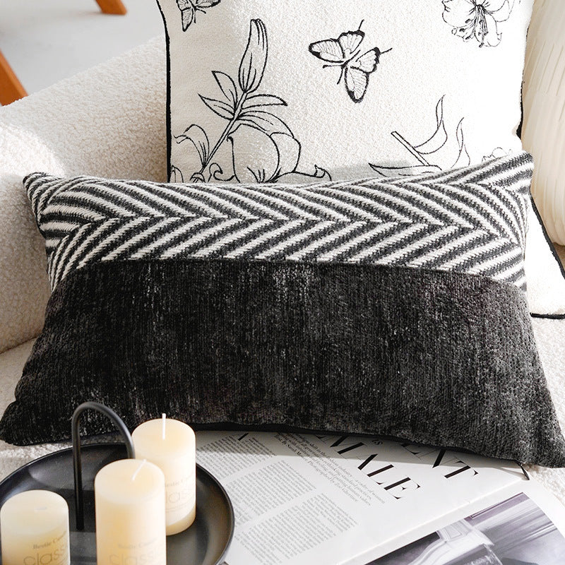 Modern Chenille Cushion Cover – Herringbone Band – 30 x 50cm