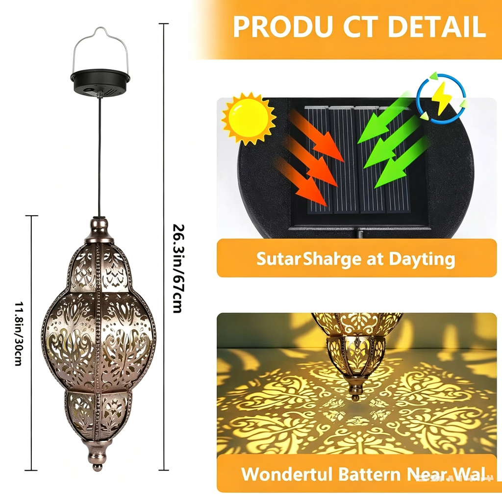 Solar Metal Garden Lantern – Round – Warm White