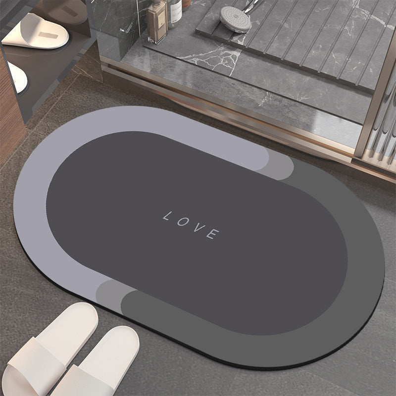 Quick-Dry Diatomite Bath Mat – Grey 'Love'