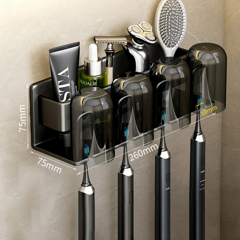 Wall-Mounted Toothbrush Holder – No-Drill Aluminium Rack with Optional Cups