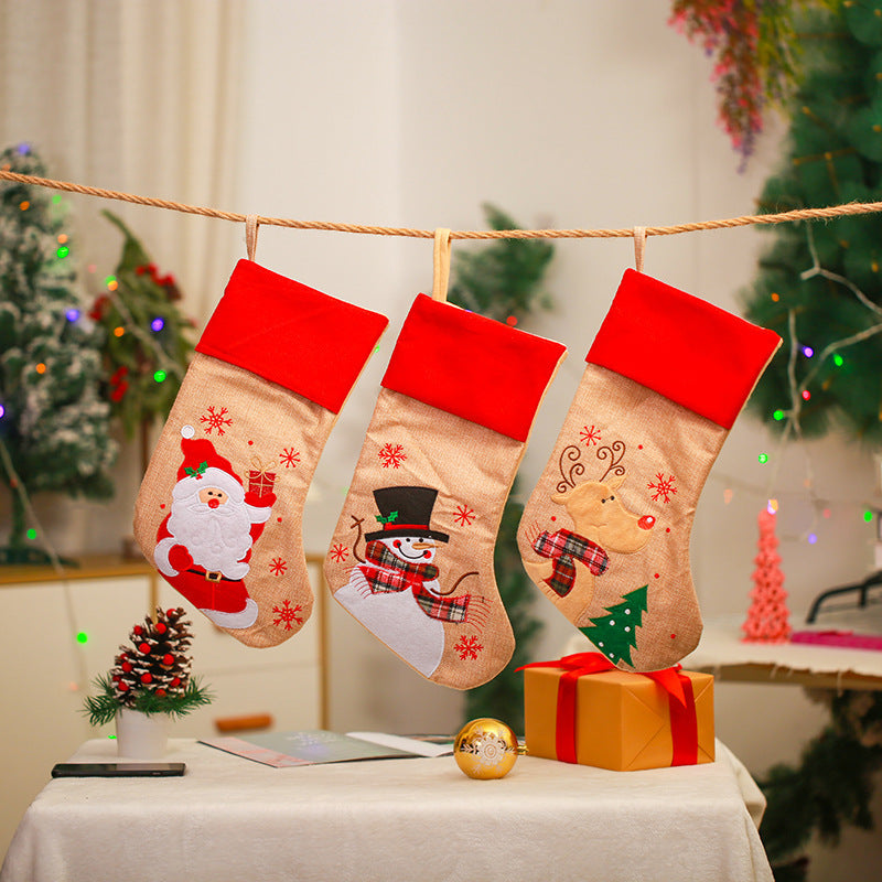 Linen-Look Christmas Stocking – Santa, Snowman or Reindeer (46 cm)