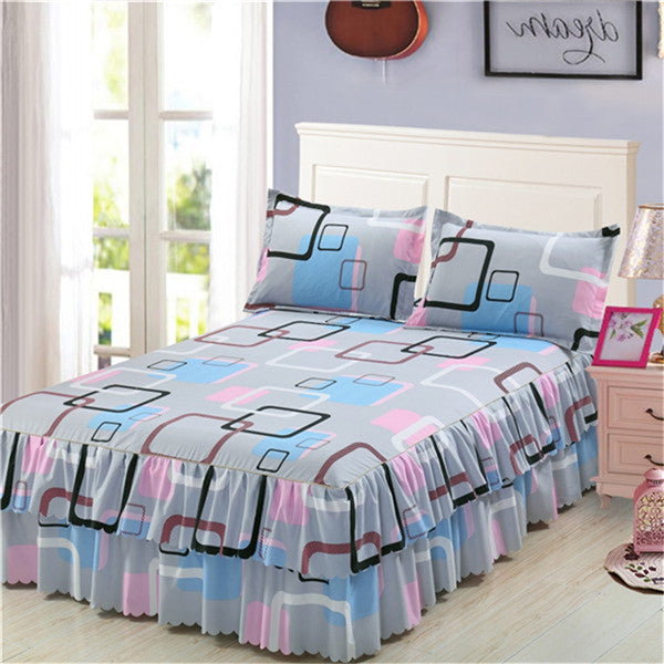 Ruffled Bedspread Set with Pillowcases – Double-Layer Skirt