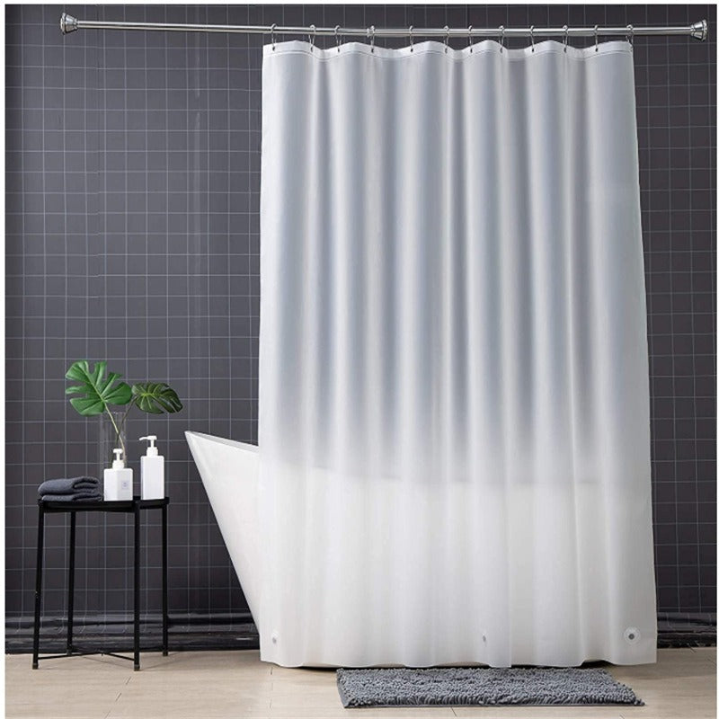 Frosted shower curtain liner in a modern bathroom