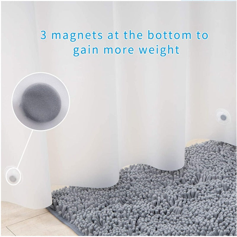 Magnets in the bottom hem of the shower curtain liner