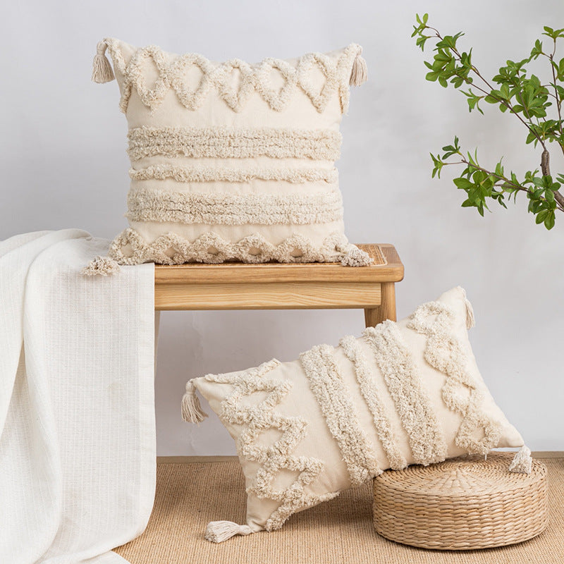 Nordic Tufted Geometric Cushion Cover – Beige