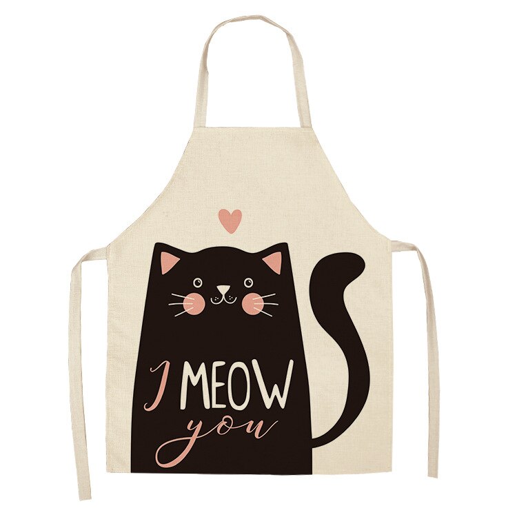 Cat Print Kitchen Apron – Cotton Linen, Adult and Kids