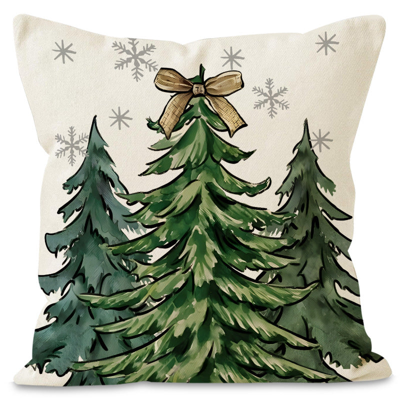 Green Christmas Tree Cushion Cover – Snowflake Lettering (45 x 45 cm)