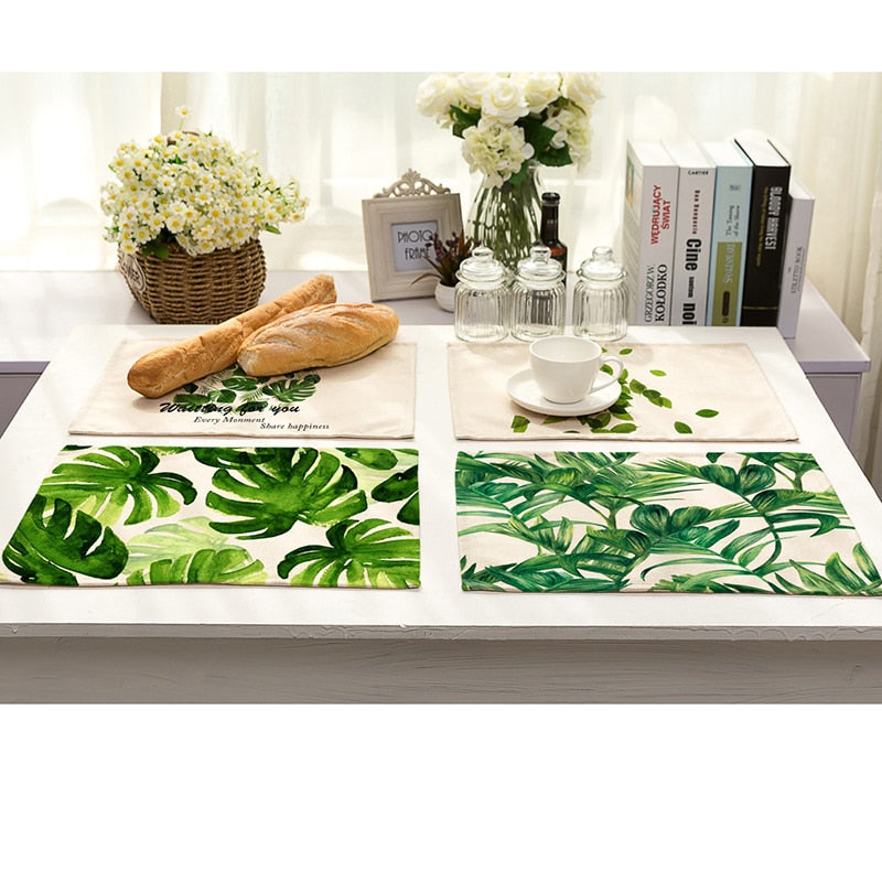 Green Leaf Linen Placemats – Set of 4