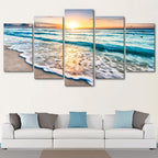 Sunset Beach Waves 5-Panel Canvas Wall Art – image 4