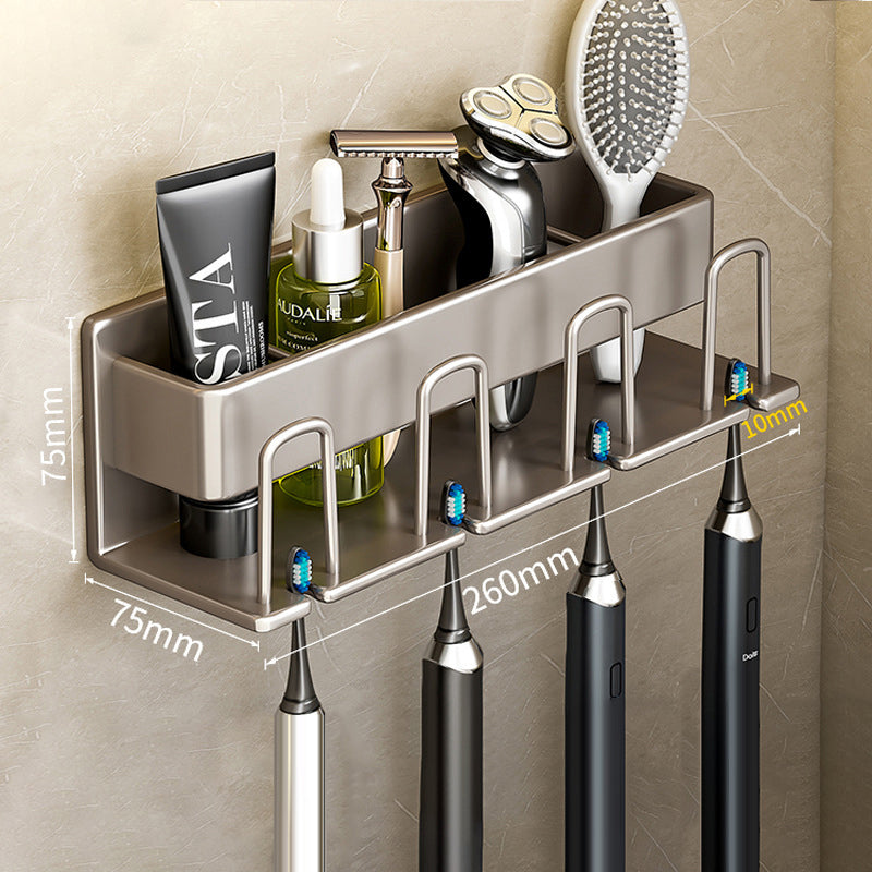 Wall-Mounted Toothbrush Holder – No-Drill Aluminium Rack with Optional Cups