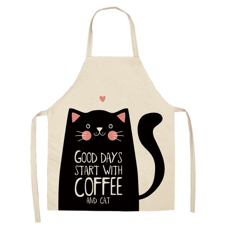 Cat Print Kitchen Apron – Cotton Linen, Adult and Kids