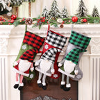 Gnome Christmas Stocking – Plaid Hat Hanging Gift Bag (55 cm)