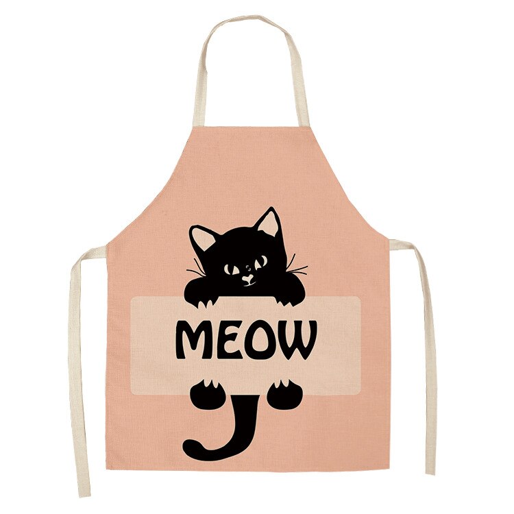 Cat Print Kitchen Apron – Cotton Linen, Adult and Kids
