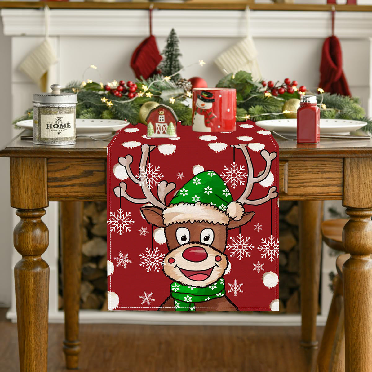Cartoon Reindeer Polka Dot Christmas Table Runner (33 x 183 cm)