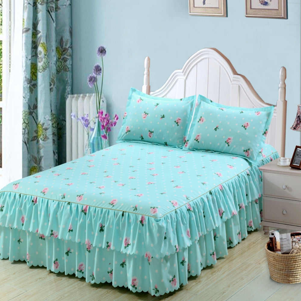 Ruffled Bedspread Set with Pillowcases – Double-Layer Skirt