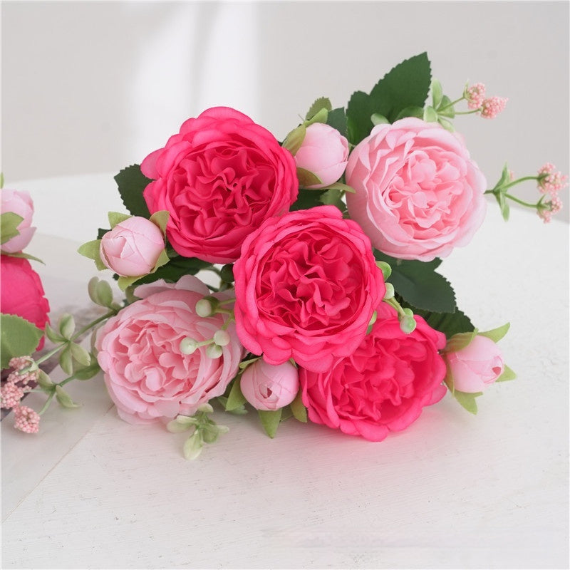 Artificial Peony Rose Bouquet – Rose Red