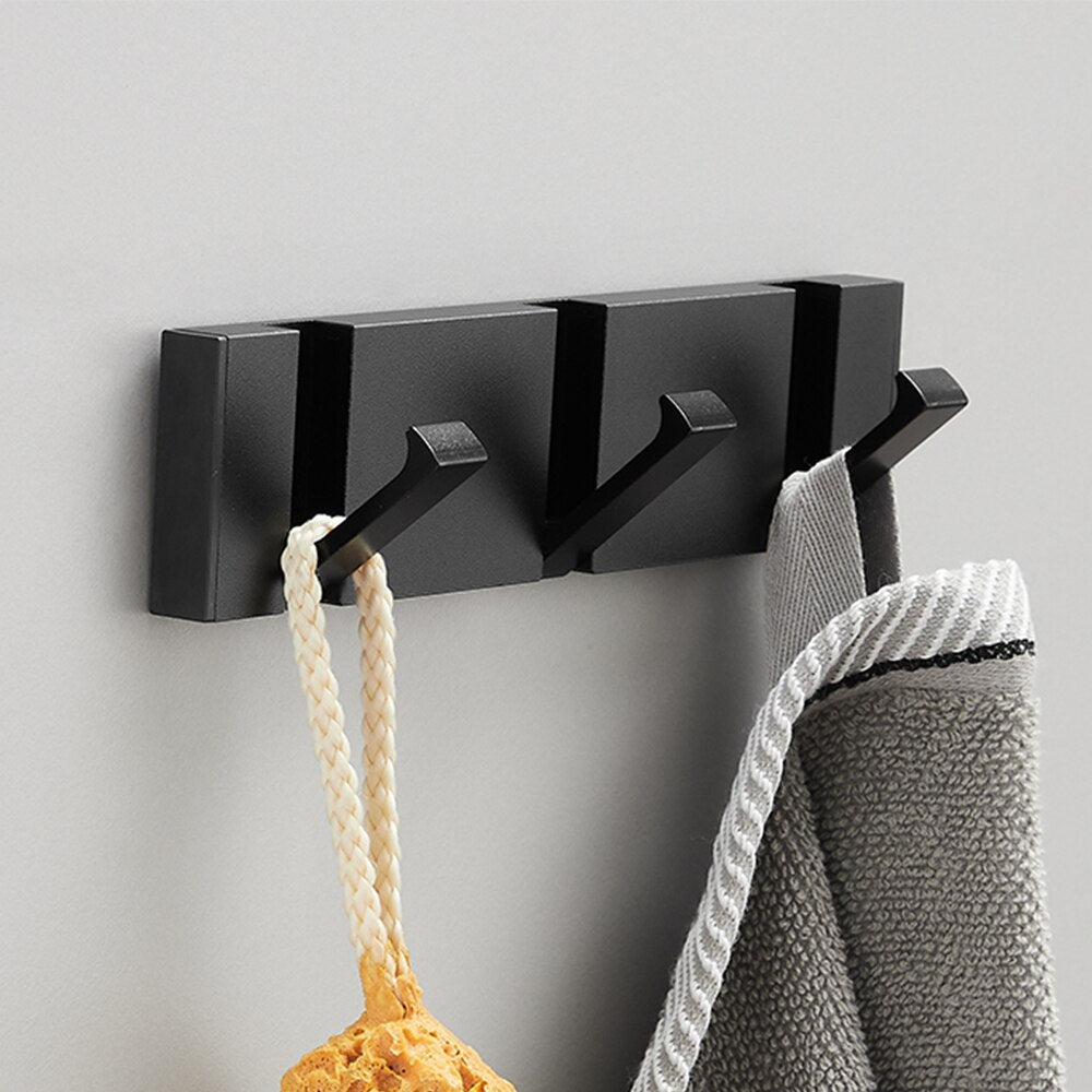 Folding Wall Hook Rack – Black & Gold Coat and Towel Hooks